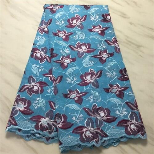 Hot Embroider African 100% Cotton Dry Lace Fabric 2020 High Quality Swiss Voile Lace In Switzerland With Stones For Women Dress