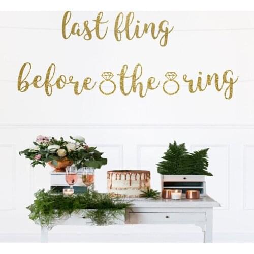 Personalised last fling before the ring banner, Bachelorette banner, gold glitter party decorations, Custom bridal shower banner