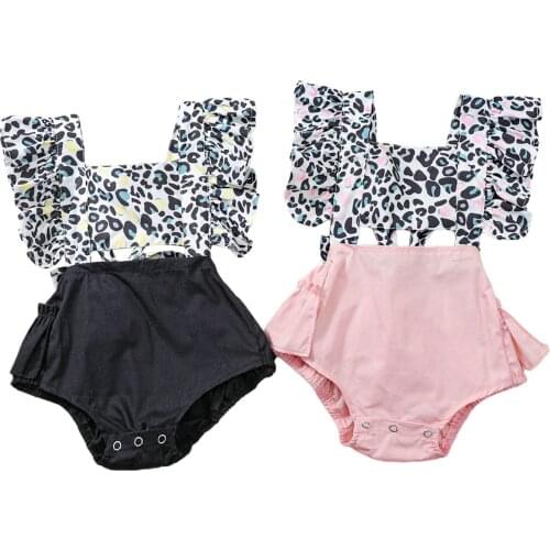 OPPERIAYA Infant Cotton Casual Lovely Bodysuit Leopard Print Fly Sleeves Home Sports Sleeping Kids High Waist Clothes Summer