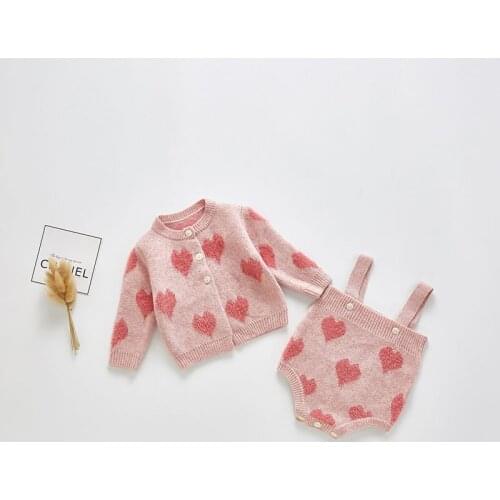 Newborn Baby Girls Clothes Suit 2020 New Infant Clothing Knitting Long sleeved Cardigan Straps Shorts Jumpsuit 2pcs Outfits Set