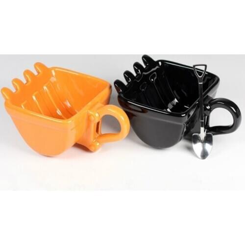 Excavator Bucket Coffee Mug Creative Funny Drinking Cup Breakfast Milk Cup Ceramics Café Container Match Stainless Steel Spoon