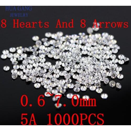 1000PCS 0.6~7.5mm 8 Hearts And 8 Arrows AAAAA Grade Quality Brilliant Cut White Cubic Zirconia Loose CZ Cubic Zircon Stones