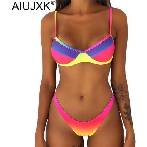 AIUJXK Summer Gradient Color Underwire Push Up Bikini Women Beach Swimming 2 Piece Swimsuit Woman Sexy Swimwear Bathing Suit