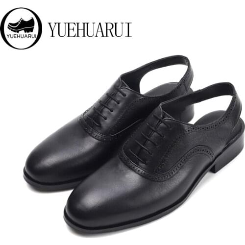 Summer breathable mens shoes 2021 new fashion mens leather shoes head layer cowhide hollow-out design half Baotou sandal male