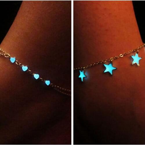 Hot Vintage Luminous Foot Chain Beach Anklet Fashion Jewelry Charming Glow In The Dark Star Heart Anklet Ankle Bracelet
