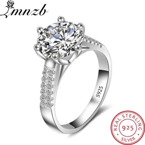 LMNZB Luxurious 2.8ct 9mm CZ Zircon Wedding Ring 925 Sterling Silver Rings Brand Bridal Engagement Jewelry Gift for Women LR039