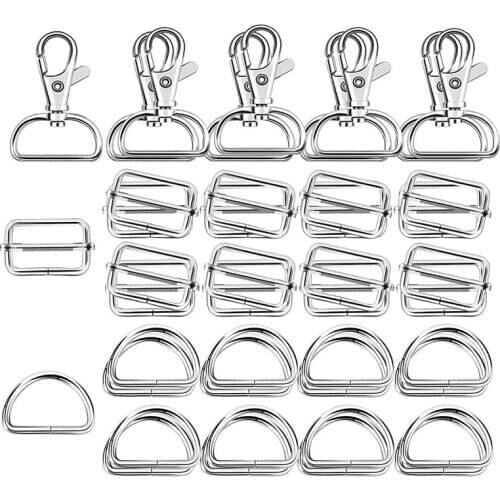 60Pcs 32mm Metal D Rings for Gags Swivel Snap Hooks Tri-Glide Buckles for Handbag Hardware (Silver)