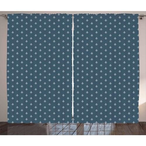 Minimal Anchor Curtains Nautical Art Modern Marine Satin Fabric Drapes for Living Room Bedroom 2 Panel Window Set