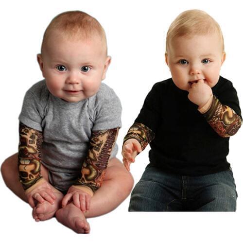 Fashion Baby Bodysuits 2020 Spring Long Sleeve Cotton Tattoo Print Clothing Patchwork Newborn Baby Jumpsuit Infant Boys Clothes