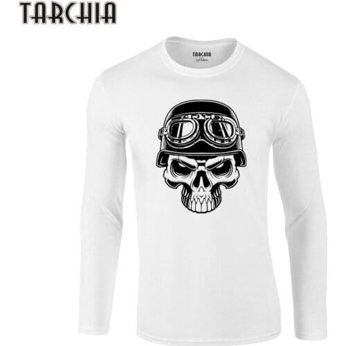 TARCHIA Plus Size Mens Tee Tee 2021 Brand Eur Size Long Sleeve Men New Homme T-Shirt 100% Cotton Illustration Biker Skull