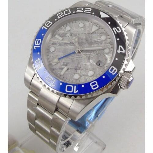 40MM Sterile Dial Sapphire Glass Date Luminous Ceramic Bezel Blue GMT Automatic Movement Mens Watch