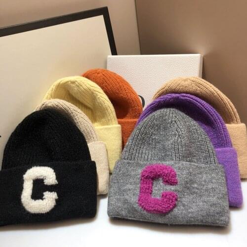 2021 New Beanies for Men Women Elastic 3D Embroider Letter C Knitted Hat Autumn Multicolor Skullies Caps INS Warm Winter Hats
