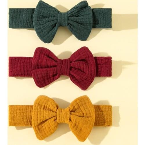 3Pcs Solid Color Bowknot Baby Girl Headband Bunny Ear Kids Hair Band Elastic Cotton Children Headwear Infant Hair Accessories