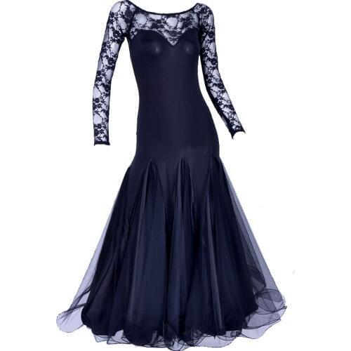 Original Modern Dance Dress For Ladies Black Green Long Sleeve Fabric Skirt Durable Women Feminine Ballroom Comfort Dress Q5003