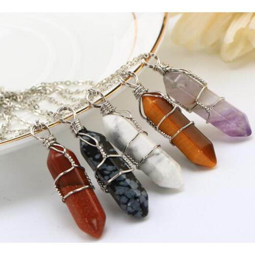 Bullet Shape Natural Stone Necklace Crystal Gem Stone Pendant Necklaces for Women Fashion Jewelry
