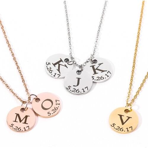 Personalized Bar Necklaces Customized Name Necklace Stainless Steel Custom Nameplate Round Necklace Women Gift For Mom Letter Gi
