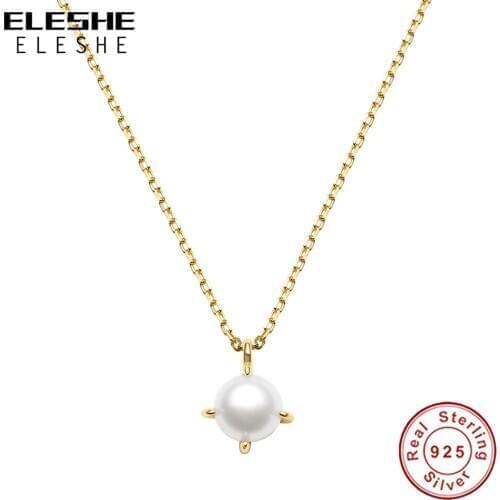 ELESHE Wholesale 925 Sterling Silver Small Pearl Necklace 18K Gold Plated Necklaces & Pendant For Women Simple Silver Jewelry