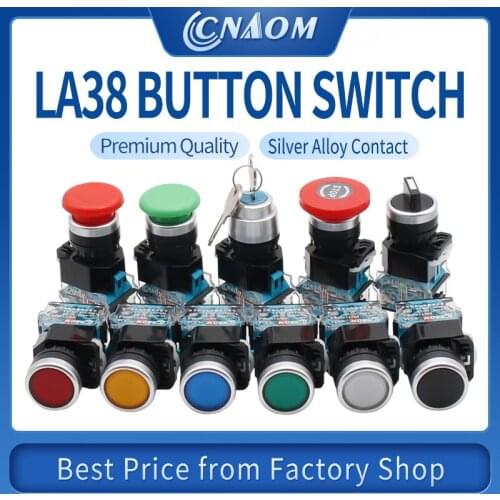 22M Push Button Switch Series Rotary Knob LED Key Switch Industrial Machine Self-lock Reset Latching Momentary LA38 Series
