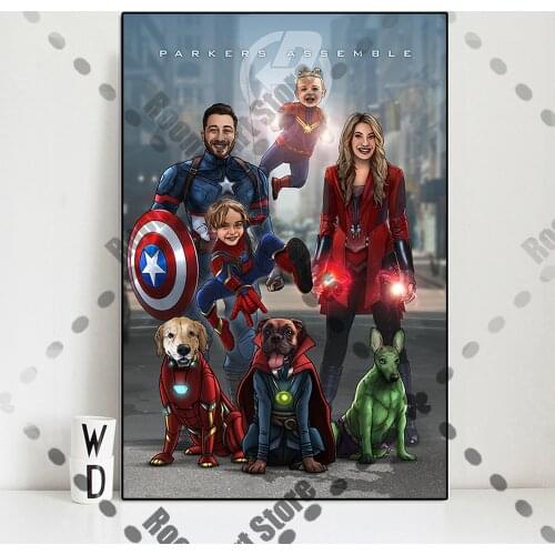 Marvel Avengers Personalized Custom Poster Spiderman Family Photo Custom Canvas Painting Gifts Wall Art Home Kid Room Decoration