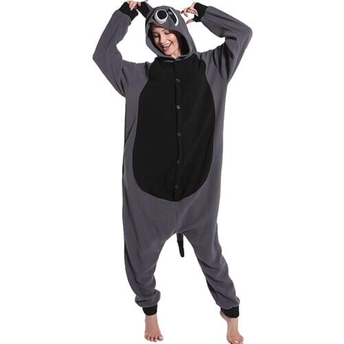 XXL 180-200CM Women Pajamas Animal Raccoon Onesies For Adults One-Piece Pijama Men Winter Sleepwear Bodysuit Cosplay Costume