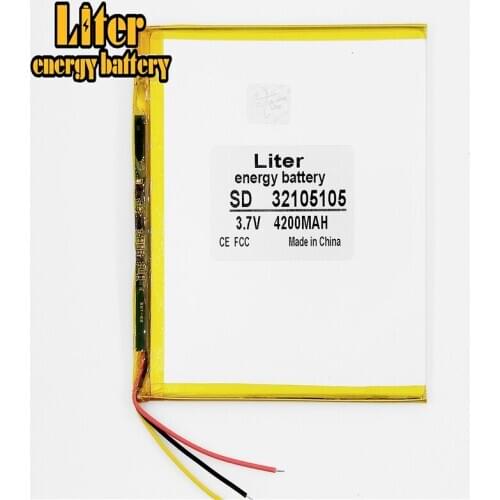 Polymer battery 3 wire 4200 mah 3.7V 32105105 smart home MP3 speakers Li-ion battery for dvr,GPS,mp3,mp4,cell phone,speak