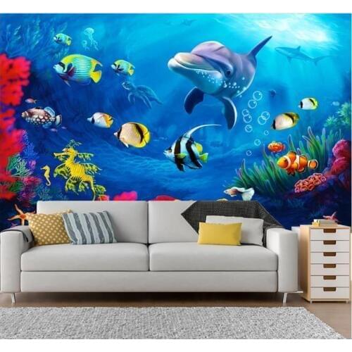 Custom photo wallpaper for walls 3 d murals wallpaper Underwater world 3D stereo dolphin living room TV background wall papers