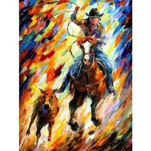 Professional Painter Hand Painted High Quality Western Cow Boy Oil Painting On Canvas Modern Abstract Cowboy Canvas Painting