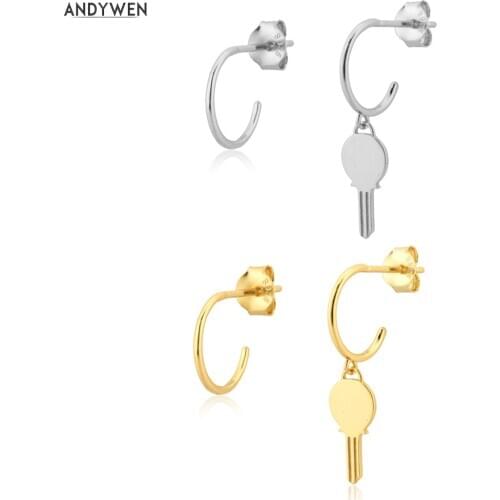ANDYWEN 925 Sterling Silver Key Pendant Dangle Charm Pendiente Drop Earring 2021 Fashion Jewelry Jewellry New Design Jewels