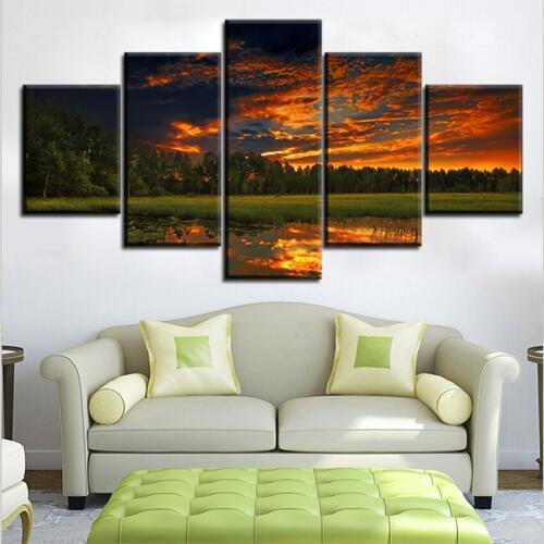 Modern 5 PCS Set Sunset Landscape Dusk No Frame Oil Painting Canvas Prints Wall Art Pictures For Living Room Decorations