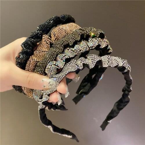 Vintage Rhinestone Crystal French Hairband for Women Girl Shiny Folder Accordion Slim Headband Fashion Accessories Wholesale