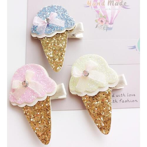 10pcs/lot Glitter Metallic Ice Cream Felt Hair Clips Baby Girls Hairpins Summer Hot Girl Barrettes Grips Baby Hairclips