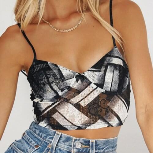 Sexy Irregular Abstract Printing Camisole Women Ladies Summer Fashion Stylish Backless V-Neck Wild Stylish Short Sling Tops