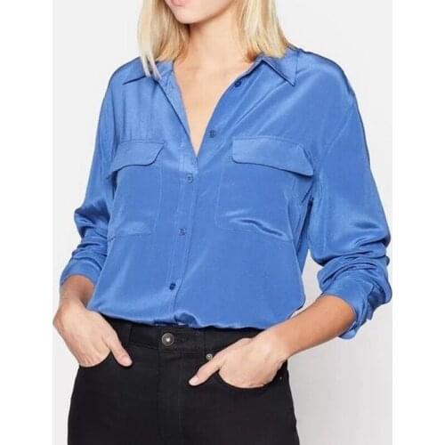 100% Silk 2021 Spring and Summer Classic Double Pocket Long Sleeve Lapel Single Breasted Casual Shirt Women