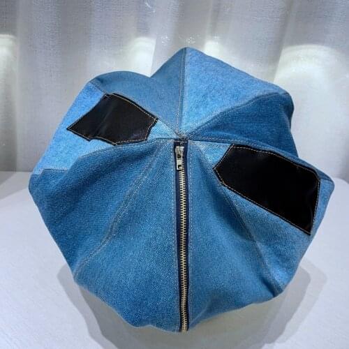 Washed Cowboy Clouds Beret Hat Women Japanese Patch Zipper Berets Girls Korean Version Fashion Painter Hat Newsboy Hat