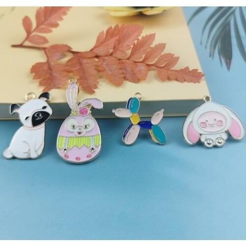 10PCs Handmade Cute Bunny Animals Dog Rabbit Charms Gold Color Metal Enamel DIY Making Earrings Women Jewelry