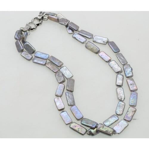 2rows freshwater pearl gray oblong flat baroque 8*22mm necklace 18inch nature wholesale FPPJ xmas gift beads