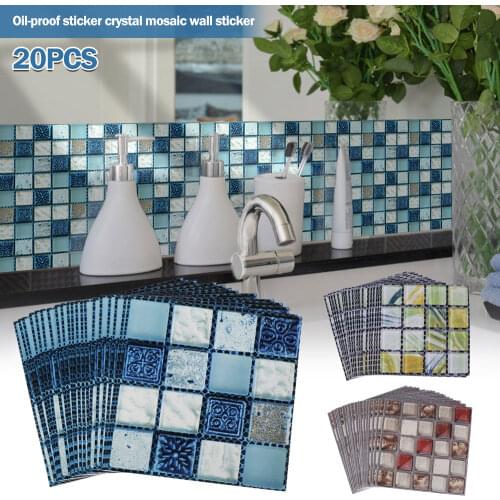 20Pcs Ceramic Tile Stickers DIY Waterproof Self-adhesive Wall Stickers Mosaic Style Peel and Stick Tile Decals Home Decor