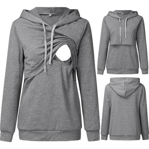 2019 new explosion models fashion solid color multi-function mother breastfeeding hooded sweater