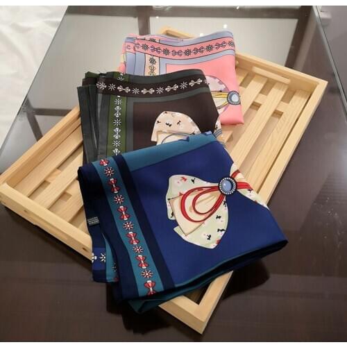 2020 70x70 INS Bow Multipurpose women Silk twill scarf Satin square tie Hairband ladies foulard femme towel bufanda shawl
