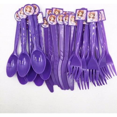 30pcs/set birthday party supplies tools Sofia cartoon theme Spoo/Knife/fork Birthday Favors Decoration04