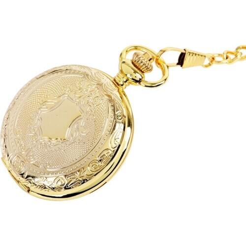 50pcs/lot Vintage Full Hunter Gold Shield Quartz Pocket Watch Men Women Watches Wholesale