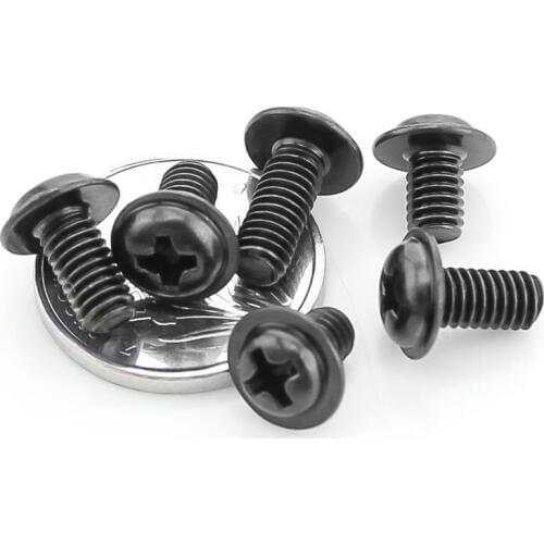 50PCS-M4*6/8/10/12/16 PWA Black Round With A Screw / Tape Screw / Computer Screw / Comes With A Screw