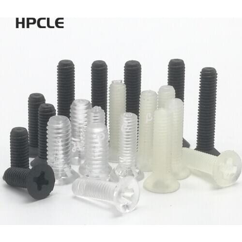 50pcs M3 M4 DIN965 GB819 Black or White nylon screw or Transparent Acrylic Plastic phillips Cross Recessed Flat Head Screws