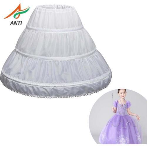 ANTI White Children Petticoat A-Line 3 Hoops One Layer Kids Crinoline Lace Trim Flower Girl Dress Underskirt Elastic Waist Cheap