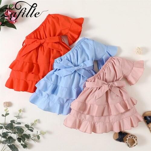 ZAFILLE Toddler Baby Dress One Shoulder Flare Sleeve Layers Girls Dress Birthday Outfits Baby Girl Clothes Newborn Dresses