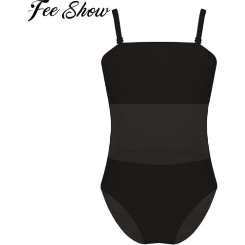 Girls Gymnastics Leotard Kids Girl Ballet Dance Wear Leotards Teens Adjustable Strap Mesh Splice Camisole Undergarment Underwear