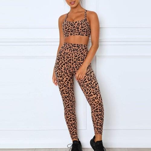 Summer Clothes For Women seamless leggings Sleeveless Leopard High Waitst Athletic Legging Workout Outfits 2 Piece gym set E2