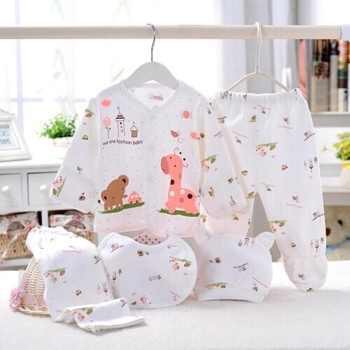 5pcs Newborn Baby Boy Girl Clothes set Soft Cotton Underwear Animal Print T Shirt and Pants Cotton clothing 0-3 Months