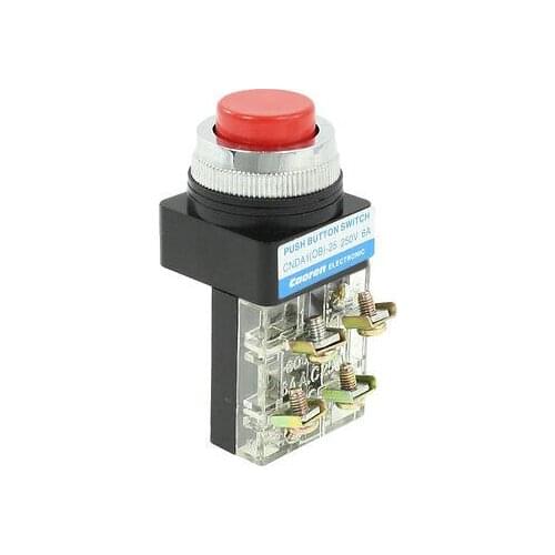 Red Flat Cap 1NC 1NO 4-Terminals OB-25 Push Botton Switch 6A AC 250V