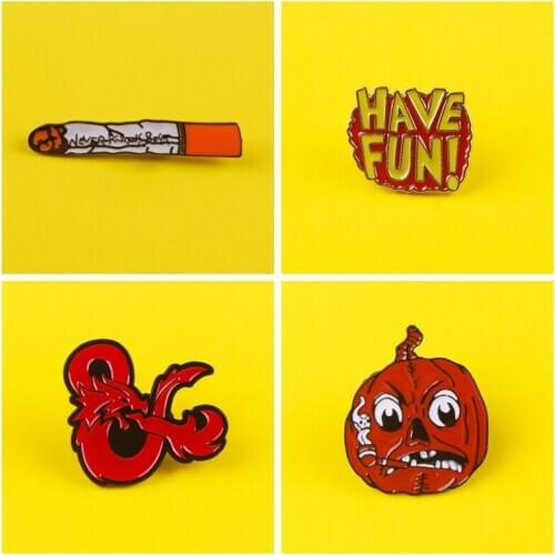 Red Have Fun Letter Clothes Lapel Pin Punk Anime Decoration Icon Metal Pins For Clothes Badge Jewelry Gift Brooches Pin Badge